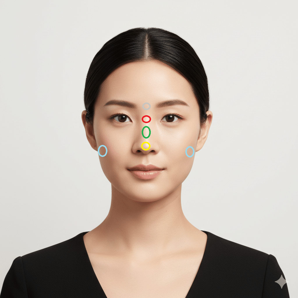 Carte des zones du visage en médecine chinoise : correspondances entre les organes et les zones faciales pour le diagnostic facial