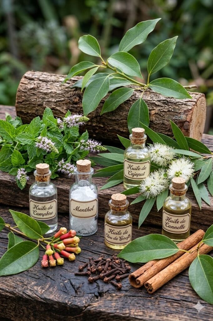 Composition baume du tigre rouge: Camphre, Menthol, Huile de cajeput, Huile de clou de girofle, Huile de cannelle.