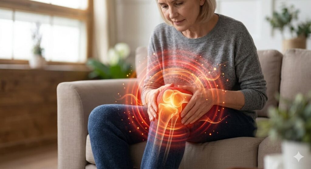 Personne se massant le genoux avec baume du tigre rouge 